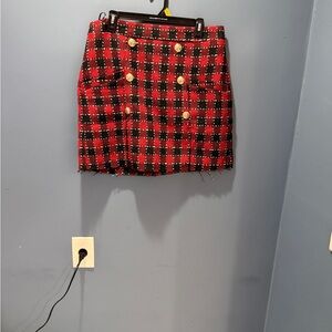 Plaid Mini Skirt with Gold Buttons